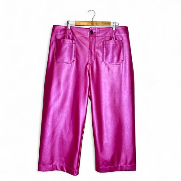 Anthropologie by Maeve The Colette Cropped Wide-Leg Faux Leather Pants 18W Rose - Picture 2 of 12